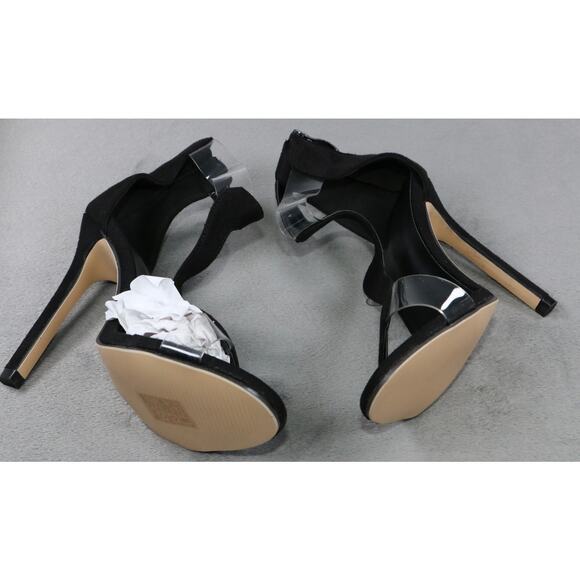 Women’s Black Suede & Clear Strap Stiletto Heels Size 36 (6 US) Elegant Open Toe - Picture 4 of 8